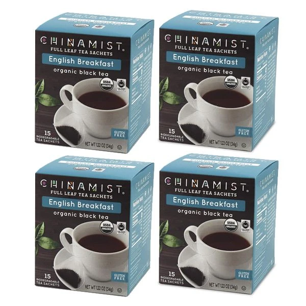 China Mist - English Breakfast Organic Black Full Leaf Tea Sachet, 4 Boxes 15 Count Each